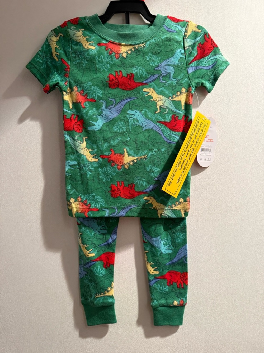 Green Dinosaur Print Kids Pajama Set - Short Sleeve